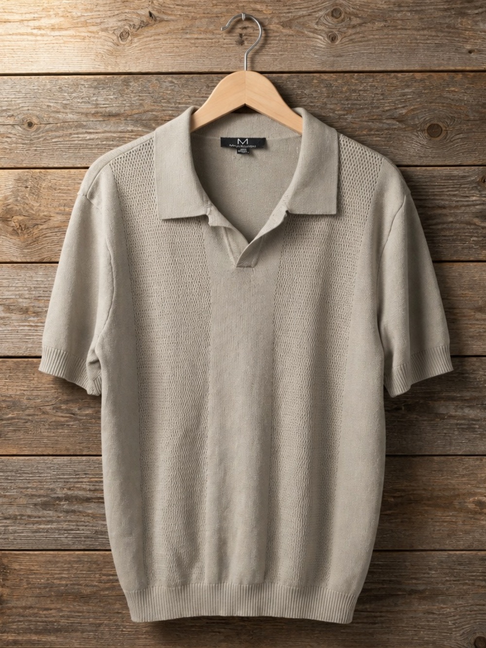 Magaschoni Knit Short-Sleeve Polo - Beige